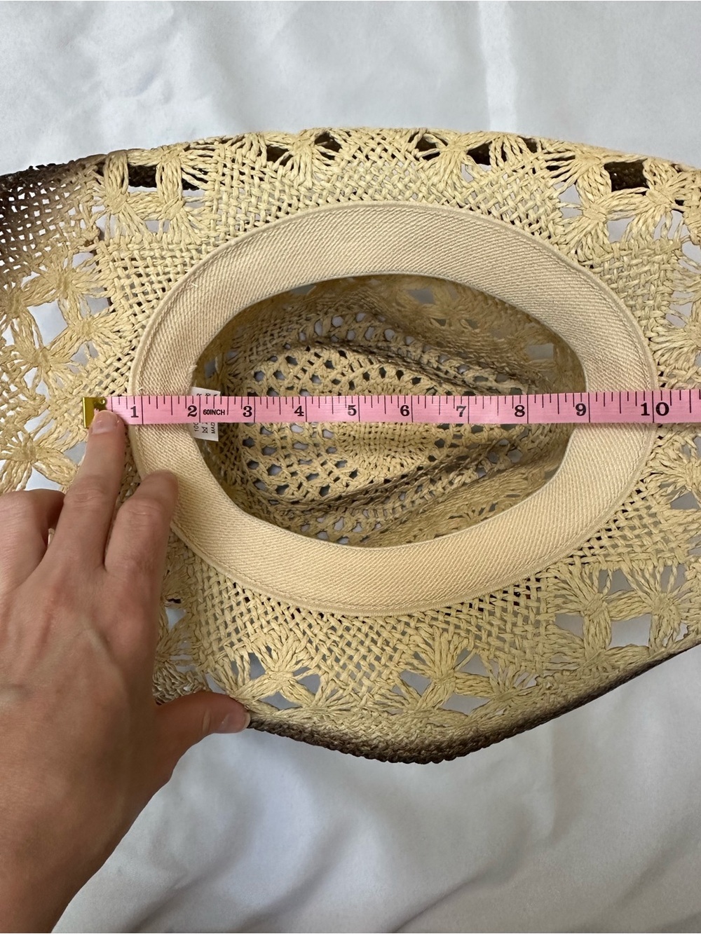 Woven Straw Western Cowboy Hat with Beaded Leather Band - Brown Ombre - Picture 11 of 12